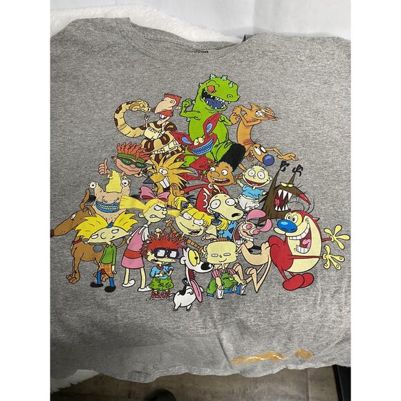 90s ￼Nickelodeon mens L gray t shirt short sleeved Rug Rats REN Stimpy NWT - Picture 1 of 5